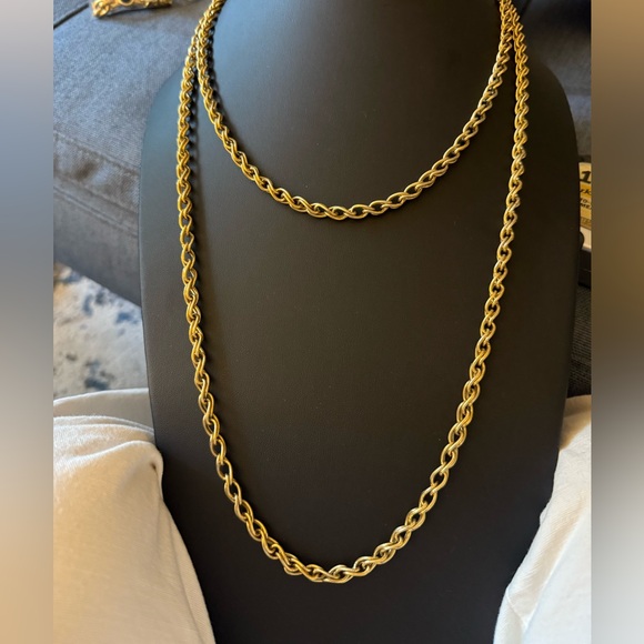 Vintage Crown Trifari Gold Tone 54 in Long Textured Double Cable Link Necklace. - Picture 1 of 5